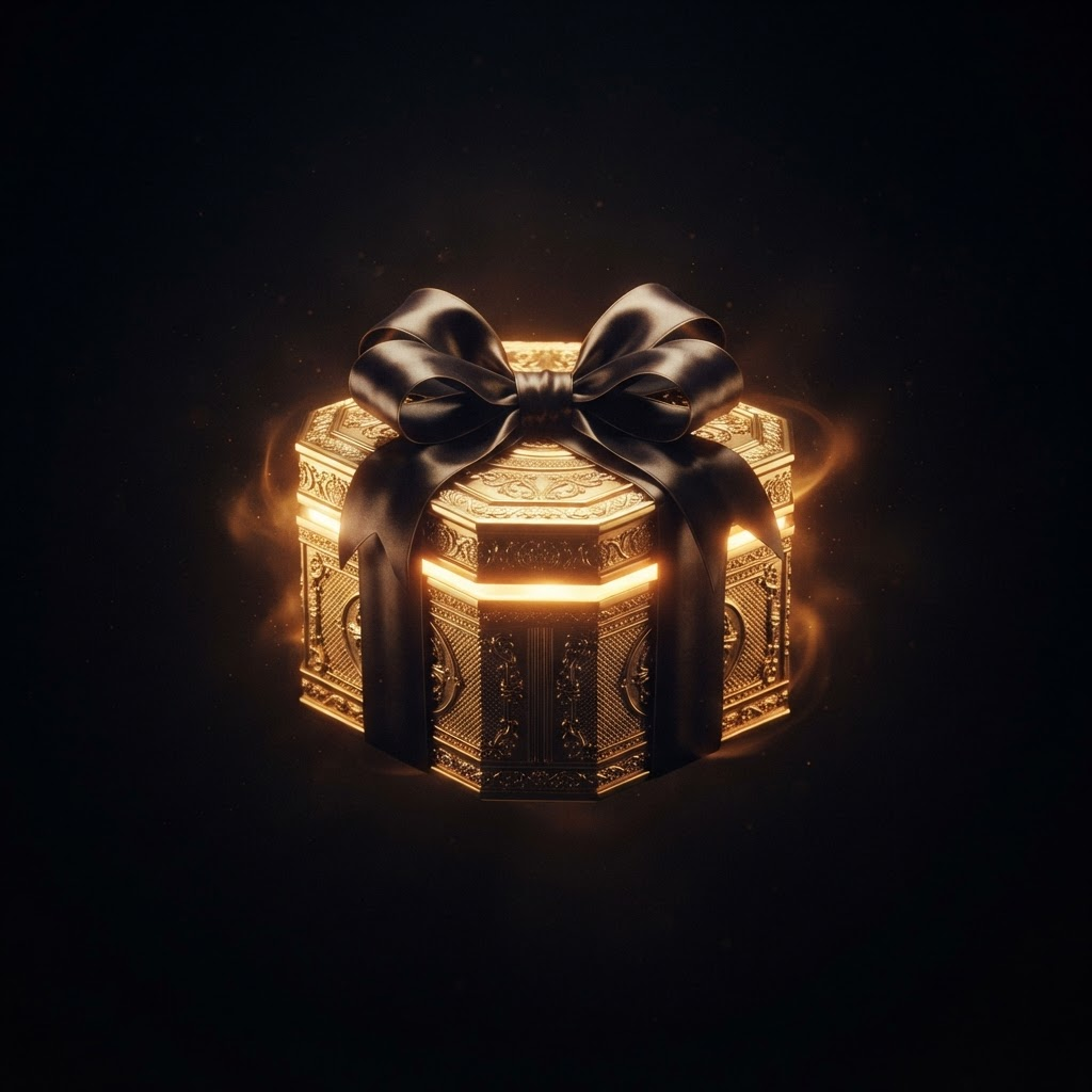Gold Mystery Box glowing with amber light